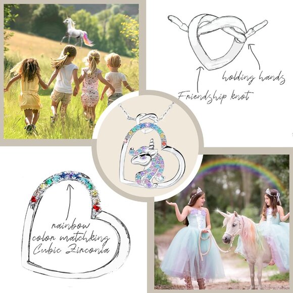 925 Sterling Silver Multicolored Trendy Unicorn Necklace for Women Girls Kids - Picture 5 of 7
